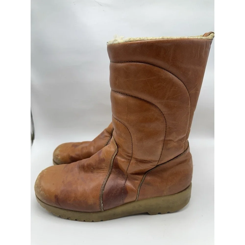 DEXTER Leather Sherpa Winter Boots Womens 11 Quilted Gumsole USA Made‎ Vintage